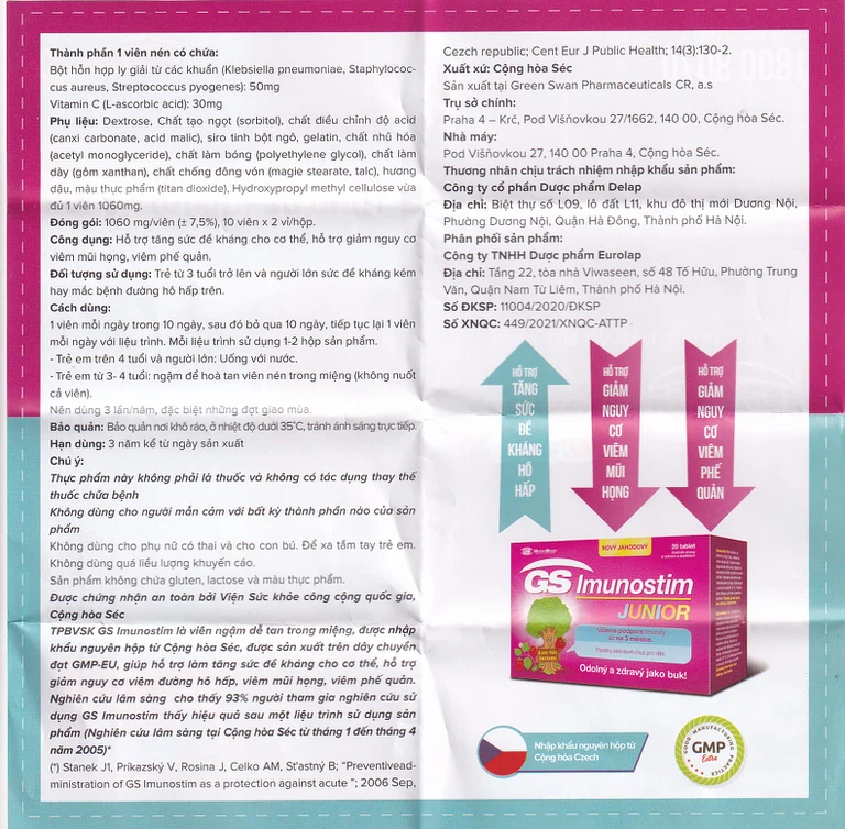 Viên ngậm GS Imunostim Junior tăng cường chức năng hệ miễn dịch (2 vỉ x 10 viên)