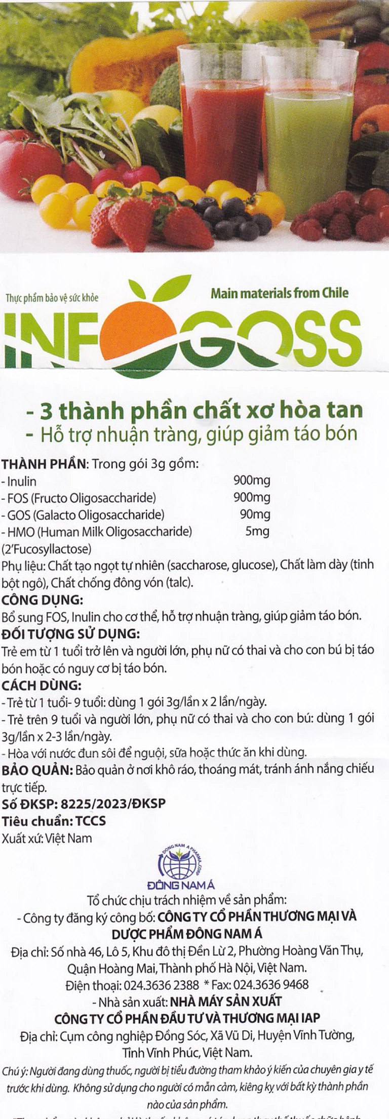 Bột hòa tan Infogoss 3g IAP chứa chất xơ hỗ trợ chống táo bón (30 gói)