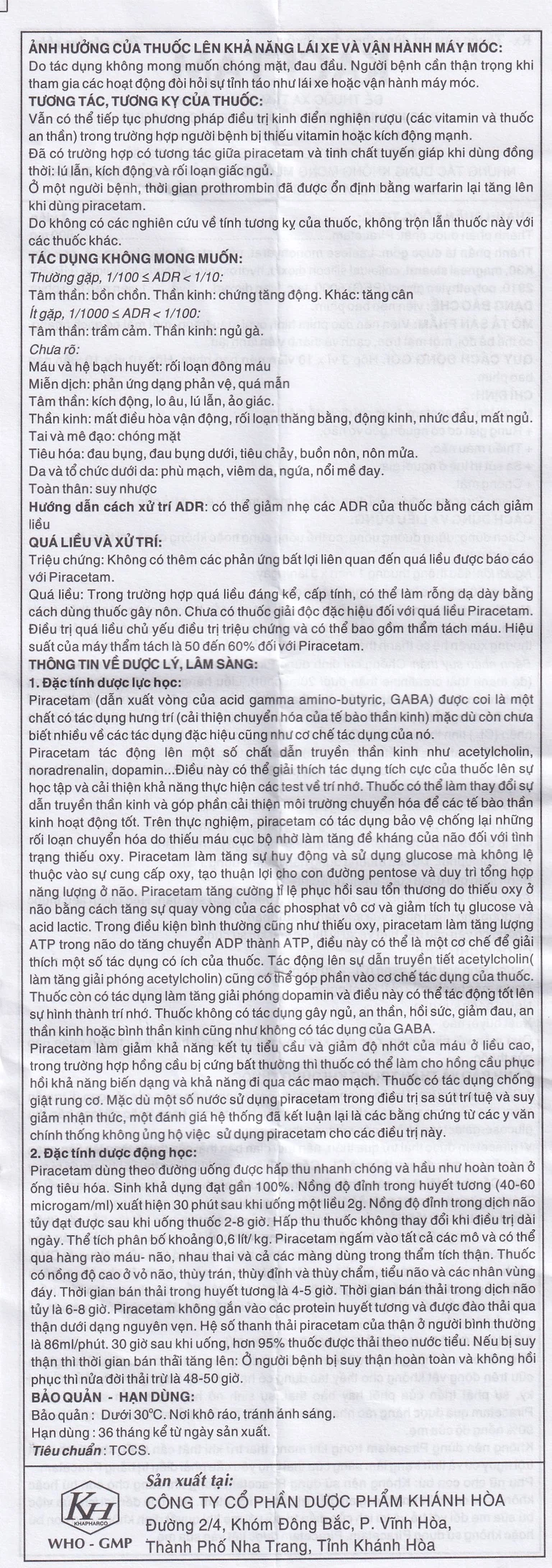 Viên nén Kacetam 800mg Khapharco điều trị rung giật cơ có nguồn gốc vỏ não, thiếu máu não (10 vỉ x 10 viên)