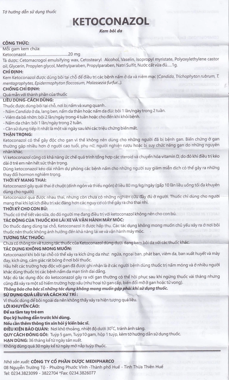 Kem bôi da Ketoconazol 2% Medipharco điều trị các bệnh nấm da và niêm mạc (10g)