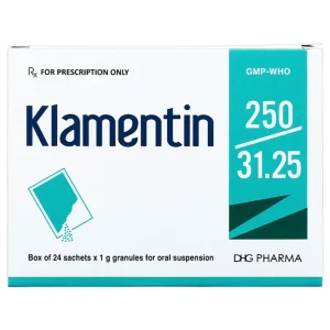 Cốm pha hỗn dịch uống Klamentin 250/31.25 DHG Pharma điều trị nhiễm khuẩn đường hô hấp, đường tiết niệu (24 gói)