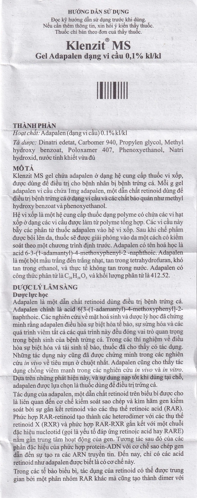 Gel bôi da Klenzit MS điều trị mụn trứng cá (15g)