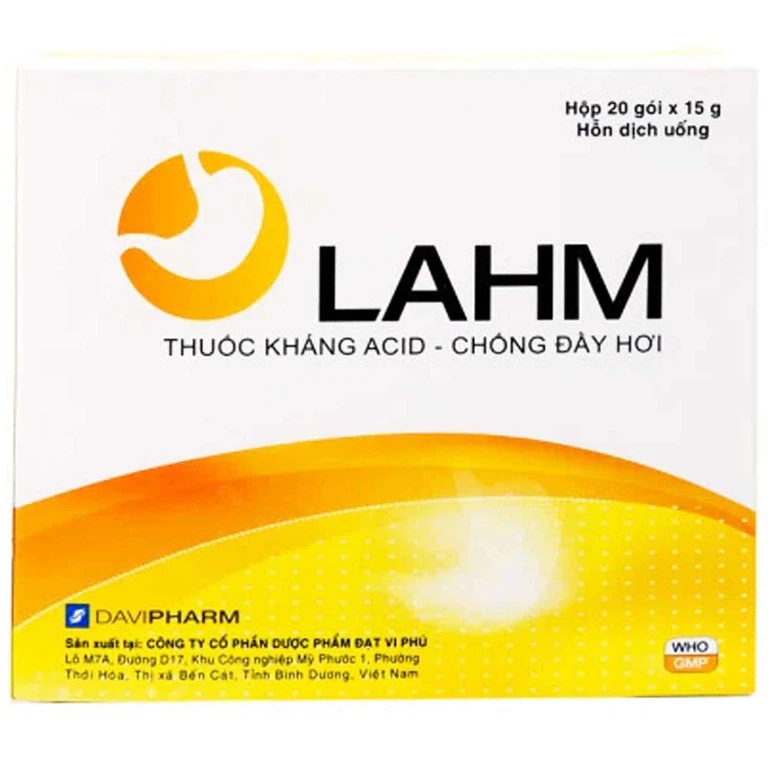 Hỗn dịch uống LAHM DaviPharm kháng acid, chống đầy hơi, ợ nóng, viêm thực quản, viêm dạ dày (20 gói x 15g)