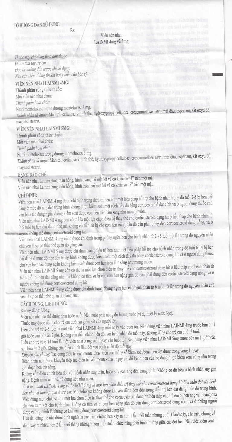 Thuốc Lainmi 4mg Lesvi phòng ngừa và điều trị hen (4 vỉ x 7 viên)