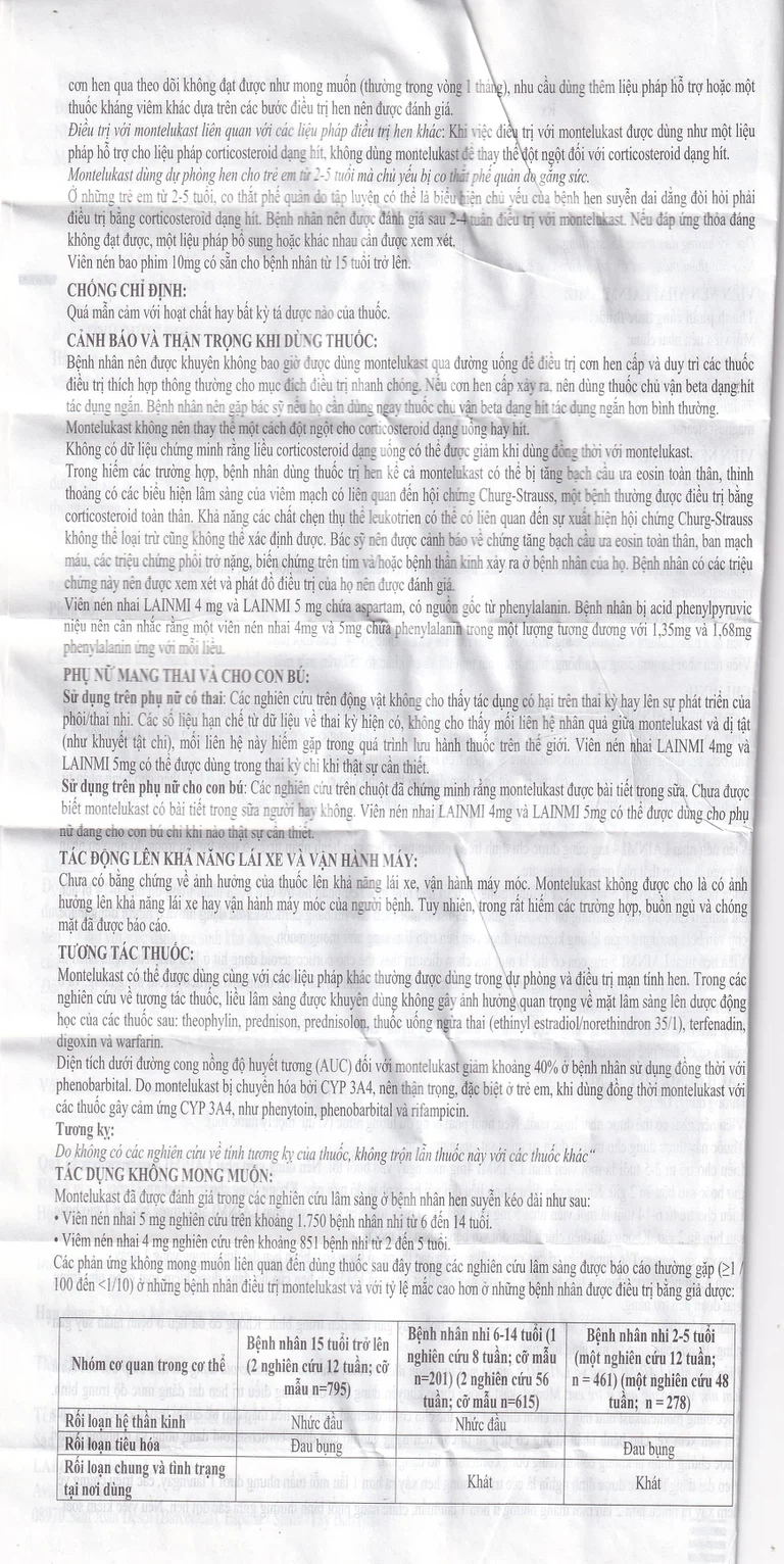 Thuốc Lainmi 4mg Lesvi phòng ngừa và điều trị hen (4 vỉ x 7 viên)