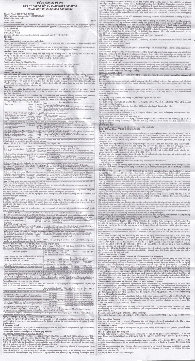 Viên nén Lamotrigine 50mg SaVi điều trị động kinh (3 vỉ x 10 viên)