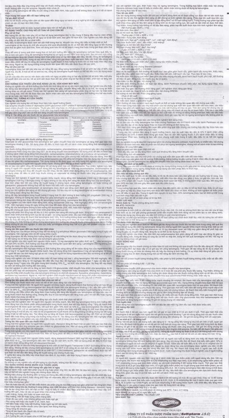 Viên nén Lamotrigine 50mg SaVi điều trị động kinh (3 vỉ x 10 viên)