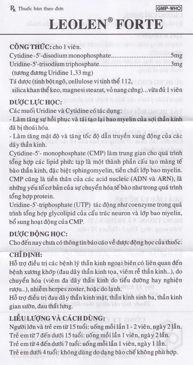 Viên nang cứng Leolen Forte OPC điều trị đau dây thần kinh (3 vỉ x 10 viên)