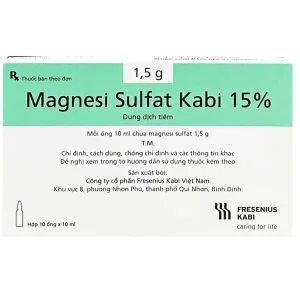 Dung dịch tiêm Magnesi Sulfat Kabi 15% điều trị loạn nhịp dạng xoắn, dự phòng và điều trị sản giật (10 ống)