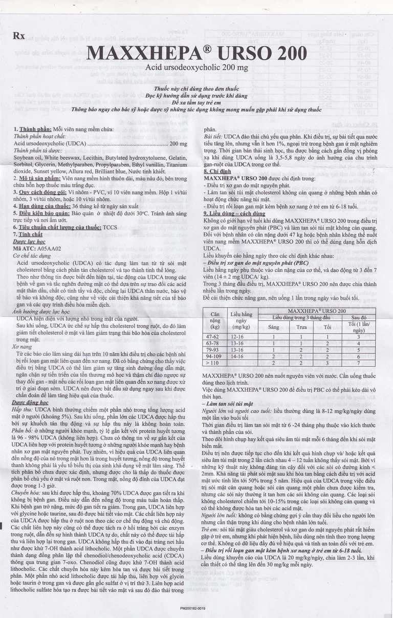 Thuốc Maxxhepa Urso 200 Ampharco điều trị xơ gan do mật nguyên phát, tan sỏi túi mật cholesterol (3 vỉ x 10 viên)
