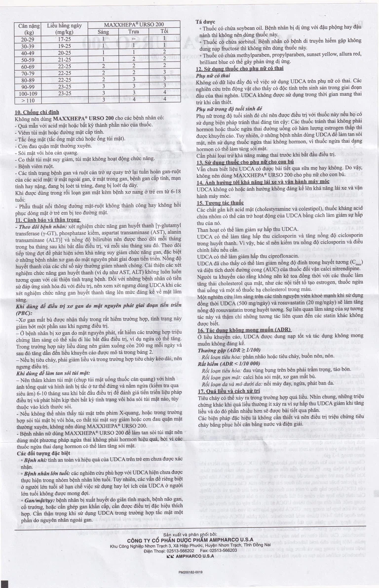 Thuốc Maxxhepa Urso 200 Ampharco điều trị xơ gan do mật nguyên phát, tan sỏi túi mật cholesterol (3 vỉ x 10 viên)