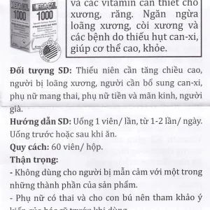 Viên uống Mega-Cal 1000 Vitamins For Life giúp bổ sung canxi, chống loãng xương (60 viên)