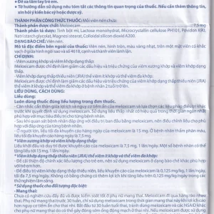 Thuốc Meloxicam 7.5mg điều trị viêm xương khớp, viêm cột sống (2 vỉ x 10 viên)