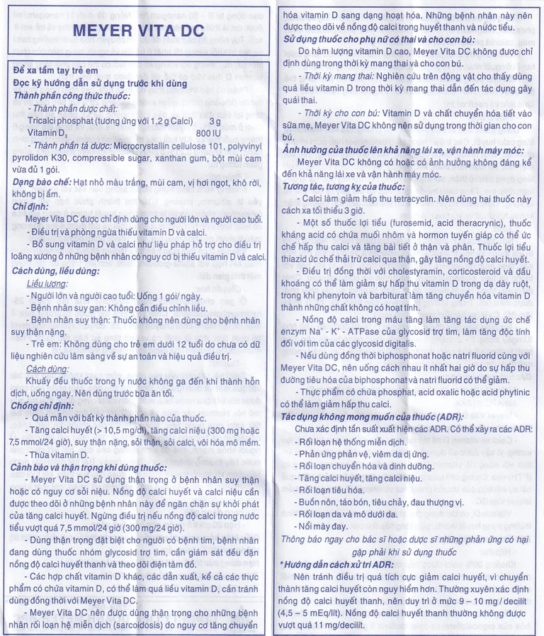 Cốm Pha Hỗn Dịch Uống Meyer Vita DC điều trị và phòng ngừa thiếu vitamin D và canxi, loãng xương (20 gói)