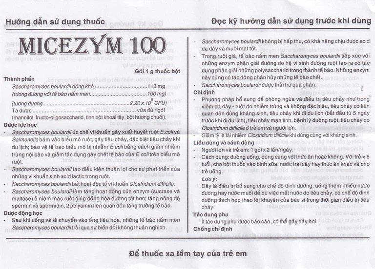 Thuốc bột Micezym 100 Hasan phòng ngừa và điều trị tiêu chảy (30 gói x 1g))