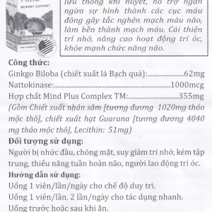Viên uống Mind Plus Vitamins For Life tăng cường tuần hoàn não, cải thiện trí nhớ (30 viên)
