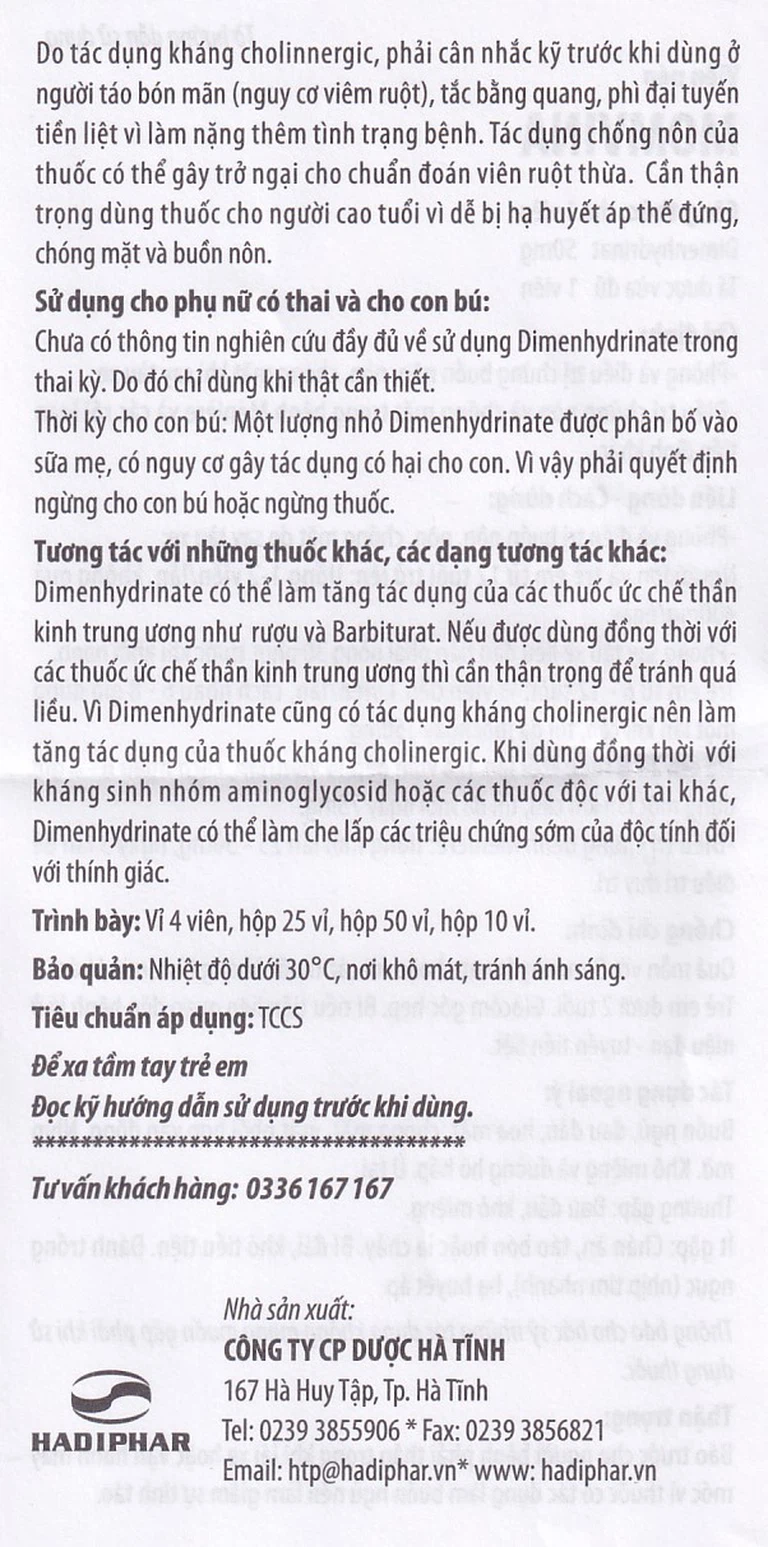 Thuốc chống say tàu xe Momvina Hadiphar điều trị chứng buồn nôn, nôn, chóng mặt (25 vỉ x 4 viên)