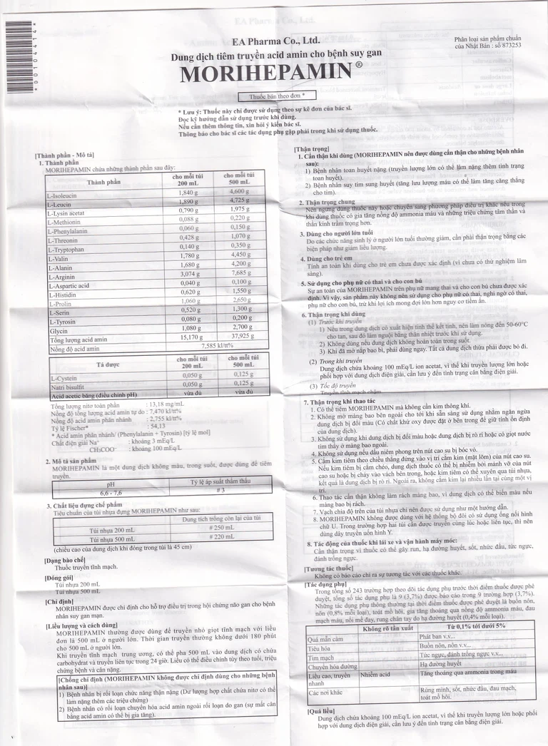 Dung dịch truyền Morihepamin Ajinomoto điều trị hội chứng não gan (200ml)