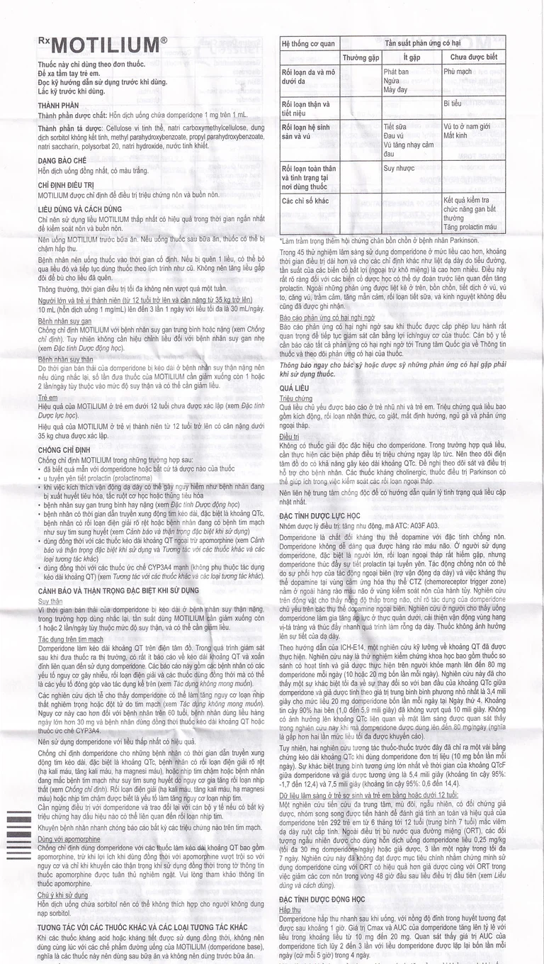 Hỗn dịch uống Motilium Janssen điều trị triệu chứng nôn và buồn nôn (100ml)