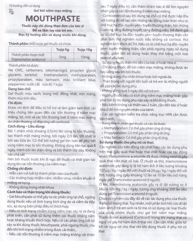 Gel bôi niêm mạc miệng Mouthpaste Medipharco giảm viêm, tổn thương (5g)