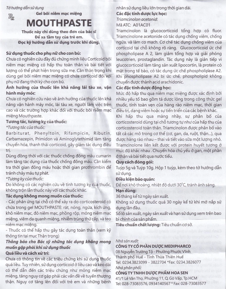 Gel bôi niêm mạc miệng Mouthpaste Medipharco giảm viêm, tổn thương (5g)