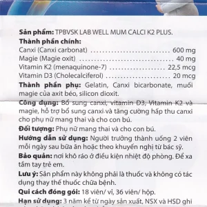 Viên uống Mum Calci K2 Plus Lab Well bổ sung canxi cho phụ nữ mang thai và cho con bú (2 vỉ x 18 viên)