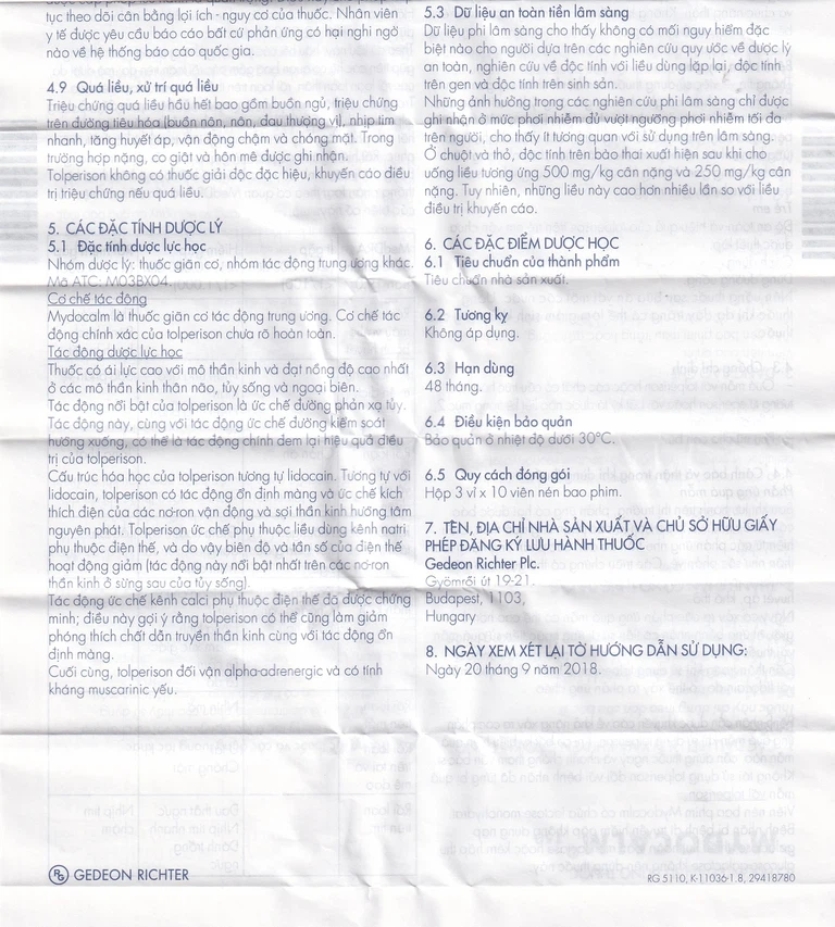 Viên nén Mydocalm 150 Gedeon điều trị sự tăng trương lực cơ xương (3 vỉ x 10 viên)