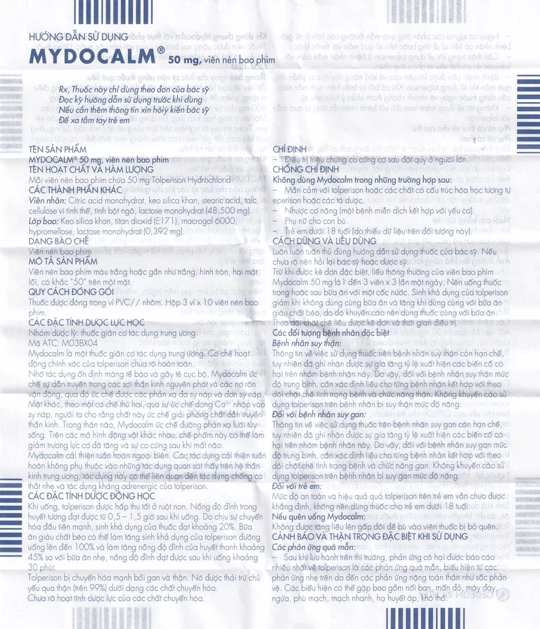 Viên nén Mydocalm 50mg Gedeon điều trị triệu chứng co cứng cơ sau đột quỵ (3 vỉ x 10 viên)