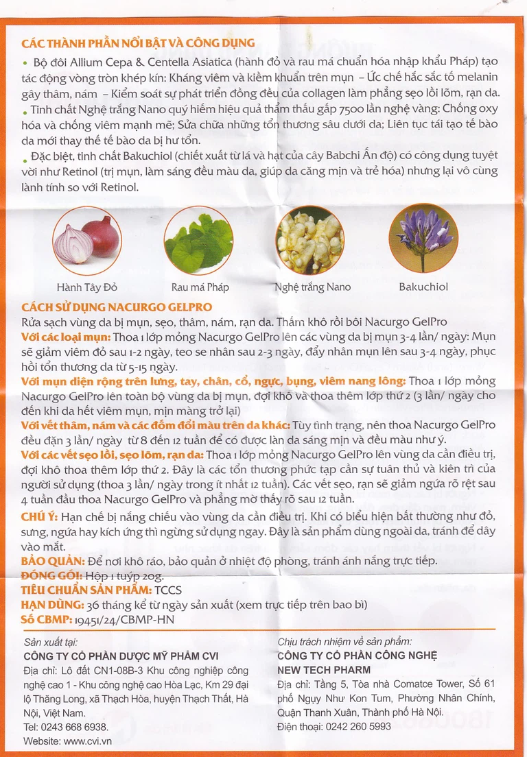 Gel Nacurgo Gelpro 20g làm giảm thâm sẹo