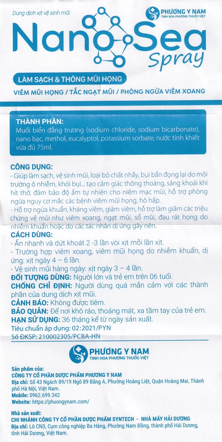 Dung dịch xịt vệ sinh mũi Nano Sea Spray 75ml làm sạch và thông mũi họng