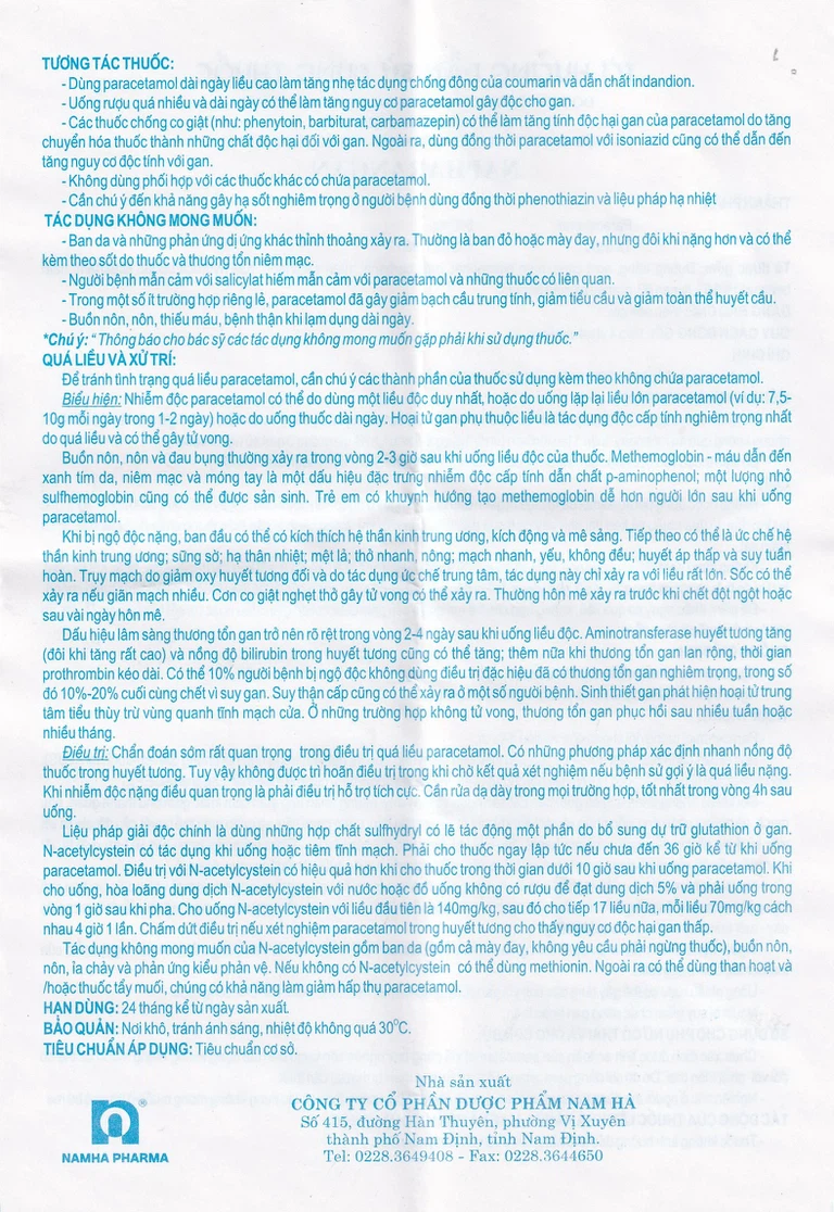 Viên sủi Napharangan 500mg Nam Hà hạ nhiệt, giảm đau, điều trị sốt từ nhẹ đến vừa (4 vỉ x 4 viên)