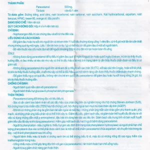 Viên sủi Napharangan 500mg Nam Hà hạ nhiệt, giảm đau, điều trị sốt từ nhẹ đến vừa (4 vỉ x 4 viên)