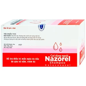 Gel dùng ngoài Nazorel Shampoo Ketoconazol hỗ trợ điều trị mẩn ngứa da đầu do gàu và nấm, viêm da (50 gói x 6ml)