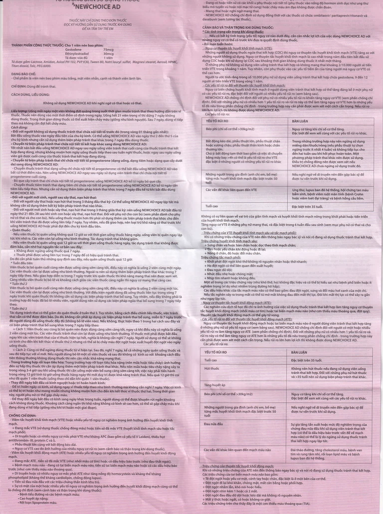 Thuốc tránh thai hàng ngày New Choice AD Advanced Formula Nam Hà (1 vỉ x 21 viên)