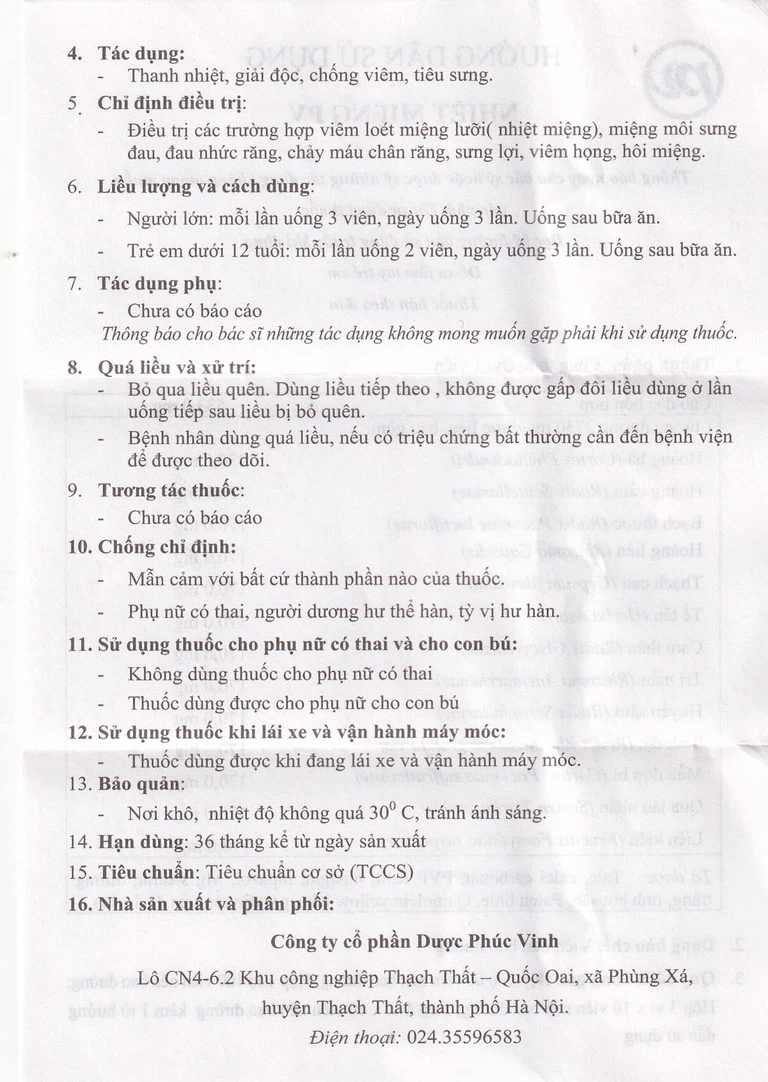 Thuốc Nhiệt Miệng PV điều trị viêm loét miệng, lưỡi và miệng môi sưng đau (5 vỉ x 10 viên)