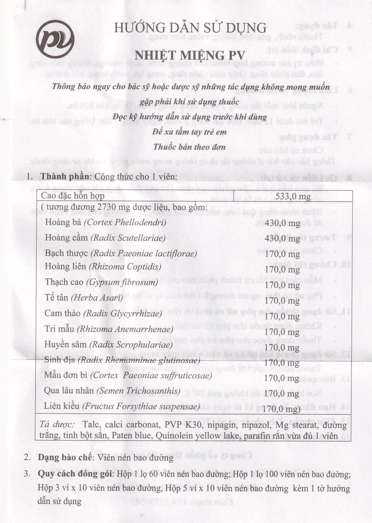 Thuốc Nhiệt Miệng PV điều trị viêm loét miệng, lưỡi và miệng môi sưng đau (5 vỉ x 10 viên)