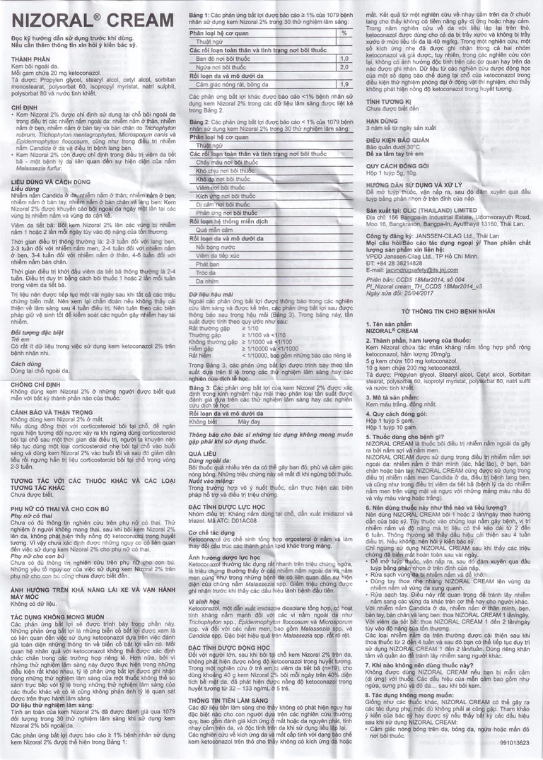Kem bôi da Nizoral Cream Janssen điều trị nấm ngoài da, lang ben (10g)