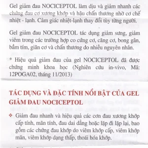 Gel bôi ngoài da Nociceptol Gel giảm đau, nhức, mỏi cơ, xương, khớp, chấn thương, giảm bầm tím, sưng nề (60ml)