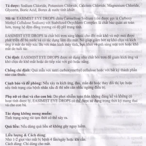 Nước mắt nhân tạo Easimist Eye Drops Indiana Ophthalmics giúp giảm khô và mỏi mắt (5ml)