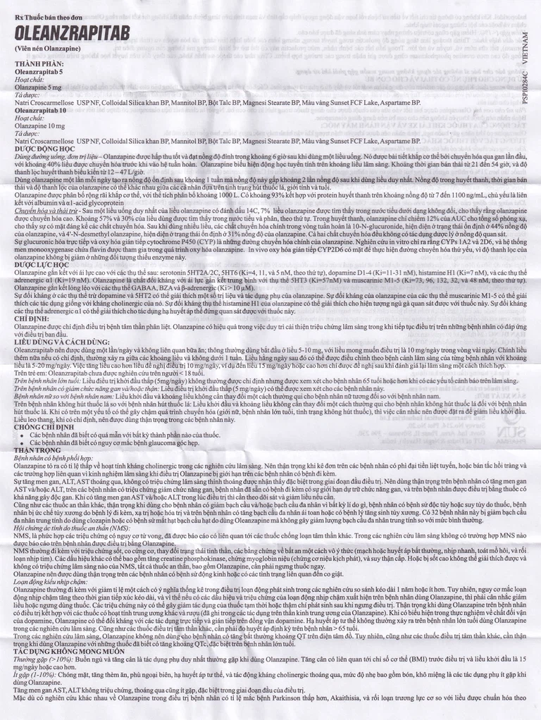 Viên nén Oleanzrapitab 5 Sun Pharma điều trị bệnh tâm thần phân liệt (5 vỉ x 10 viên)