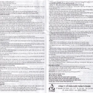 Viên nang cứng Omeprazol TVP 20mg điều trị loét tá tràng, viêm loét dạ dày (3 vỉ x 10 viên)