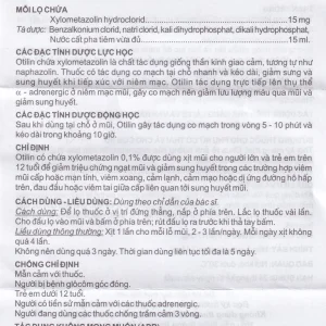 Thuốc xịt mũi Otilin 0.1% Pharbaco giảm ngạt mũi, sung huyết trong viêm mũi (15ml)