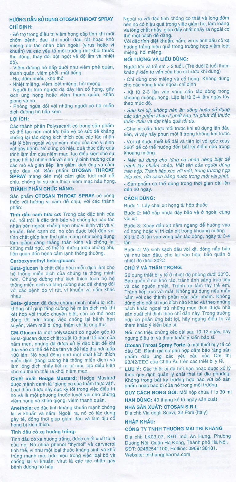 Xịt họng Otosan Spray Forte hỗ trợ điều trị viêm họng cấp, viêm hô hấp, giảm đau rát họng (30ml)