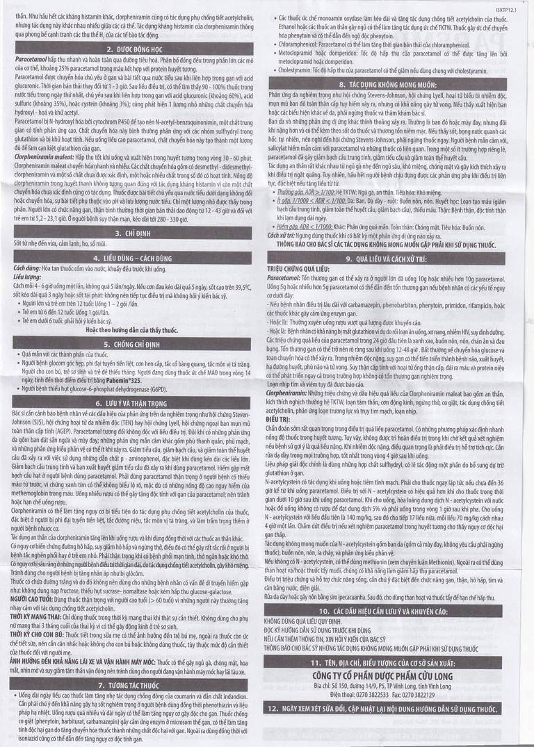 Cốm Pabemin 325 Pharimexco điều trị sốt từ nhẹ đến vừa, cảm lạnh, ho, sổ mũi (30 gói)