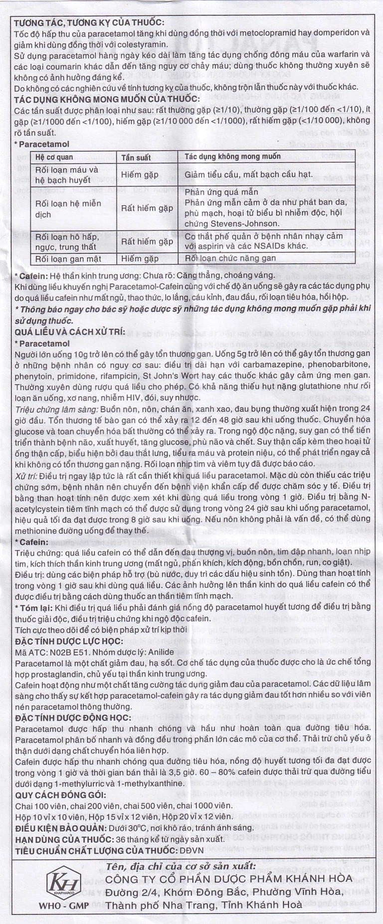 Viên nén Panactol Extra Khapharco hạ sốt, giảm đau (10 vỉ x 10 viên)