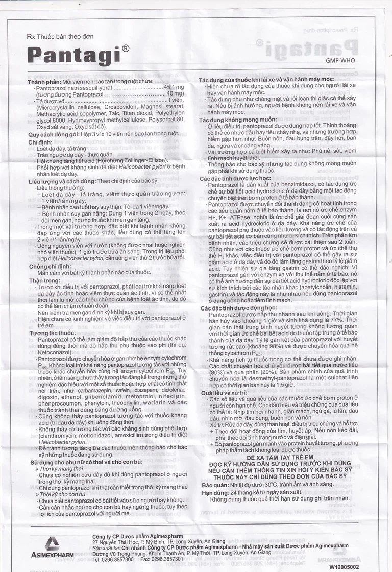 Viên nén Pantagi 40mg Agimexpharm điều trị loét dạ dày - tá tràng (3 vỉ x 10 viên)