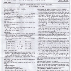 Viên nén Paracetamol Imex 325mg giảm nhức đầu, nhức răng, đau nhức bắp thịt (10 vỉ x 10 viên)