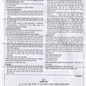 Viên nén Paracetamol Imex 325mg giảm nhức đầu, nhức răng, đau nhức bắp thịt (10 vỉ x 10 viên)