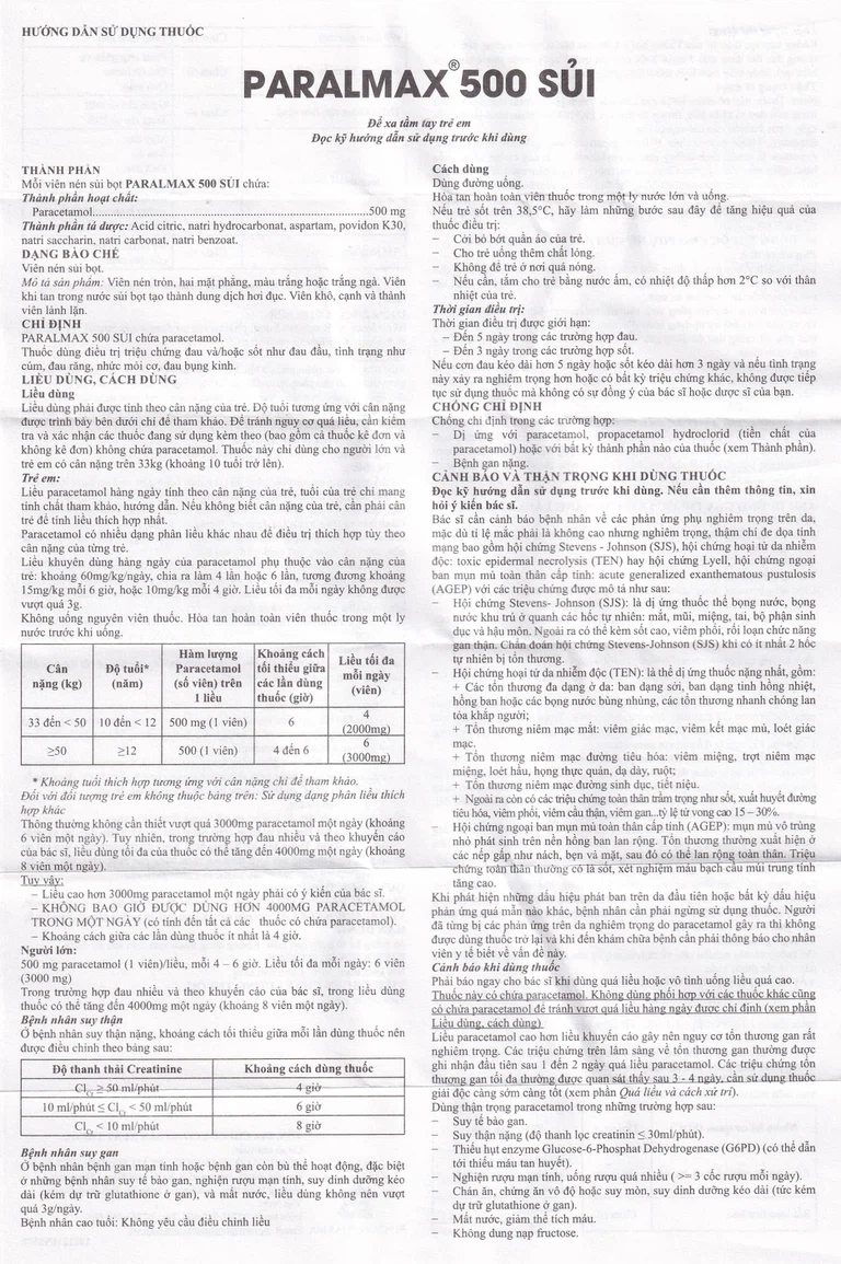 Viên sủi Effer-Paralmax 500 Boston giảm các chứng đau nhẹ đến vừa, đau đầu, đau răng (5 vỉ x 4 viên)