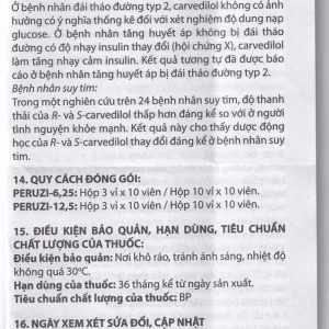 Viên nén Peruzi-6,25 DaViPharm chống tăng huyết áp, chống đau thắt ngực (3 vỉ x 10 viên)